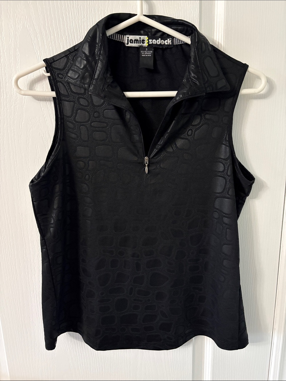 jamie sadock Black Sleeveless Mock Collar Top with Subtle Texture